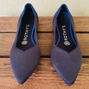 🍃Rothy's The Point Navy Blue/Royal Blue Accents Pointed Toe Ballet Flats SZ 7